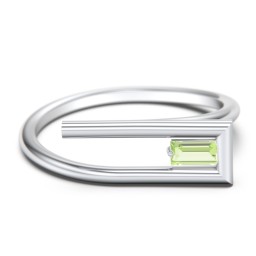 Geometric Wire Ring with East-West Baguette Gemstone in 925 Sterling Silver with Peridot