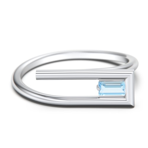 Geometric Wire Ring with East-West Baguette Gemstone – Sterling Silver with Blue Topaz