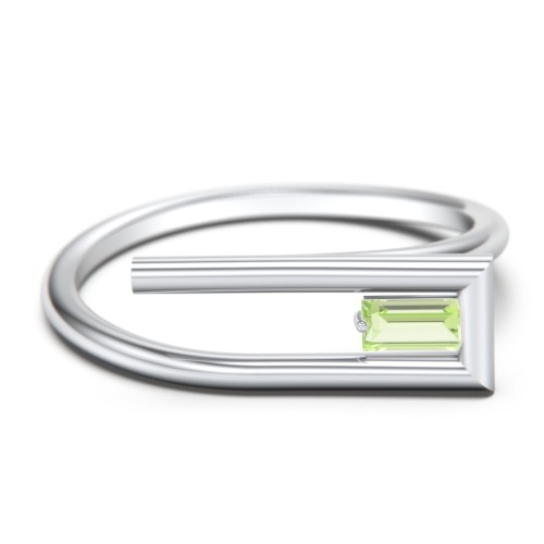 Geometric Wire Ring with East-West Baguette Gemstone – Sterling Silver with Peridot