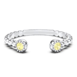 Beaded Ball Open Cuff Ring with Gemstones