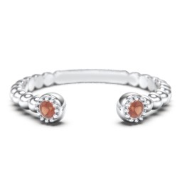 Beaded Ball Open Cuff Ring with Gemstones in 925 Sterling Silver with Garnet