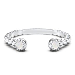 Beaded Ball Open Cuff Ring with Gemstones