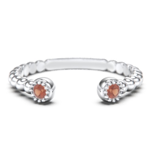 Beaded Ball Open Cuff Ring with Gemstones – Sterling Silver with Garnet
