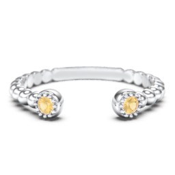 Beaded Ball Open Cuff Ring with Gemstones in 925 Sterling Silver with Citrine