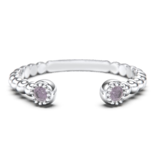 Beaded Ball Open Cuff Ring with Gemstones – Sterling Silver with Alexandrite