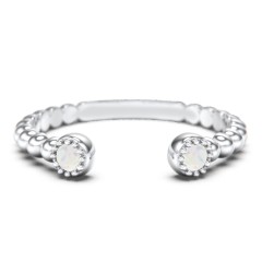 Beaded Ball Open Cuff Ring with Gemstones – 10K Yellow Gold with Opal