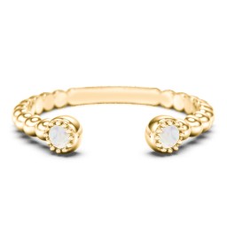 Beaded Ball Open Cuff Ring with Gemstones in 10K Solid Yellow Gold with Opal
