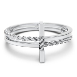 Twisted Cross Ring with Double Band in 10K Solid White Gold