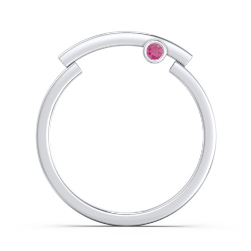 Modern Stacking Ring with Peek-A-Boo Gemstone – Sterling Silver with Ruby