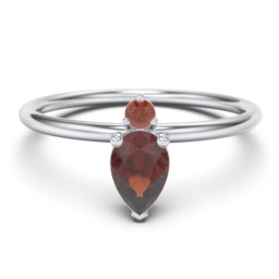 Pear Ring with Round Accent Stone in 925 Sterling Silver with Garnet