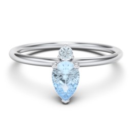 Pear Ring with Round Accent Stone in 925 Sterling Silver with Aquamarine