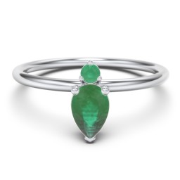 Pear Ring with Round Accent Stone in 925 Sterling Silver with Emerald