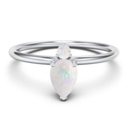 Pear Ring with Round Accent Stone in 925 Sterling Silver with Opal