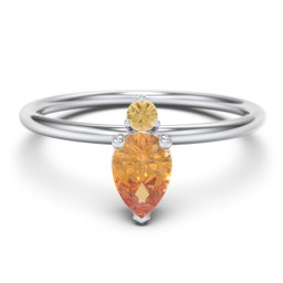 Pear Ring with Round Accent Stone in 925 Sterling Silver with Citrine