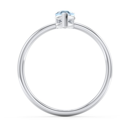 Pear Ring with Round Accent Stone – Sterling Silver with Aquamarine