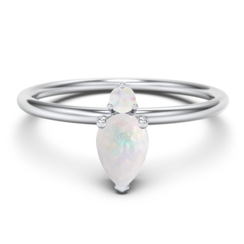 Pear Ring with Round Accent Stone – Sterling Silver with Opal