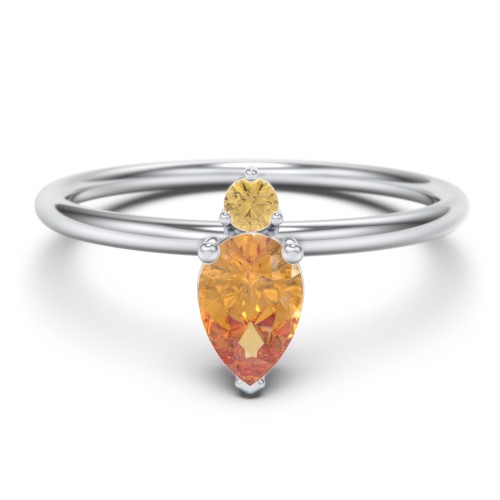 Pear Ring with Round Accent Stone – Sterling Silver with Citrine