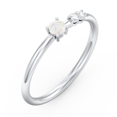 3-Stone Stacking Ring – Sterling Silver with Opal and White Premium Zirconia