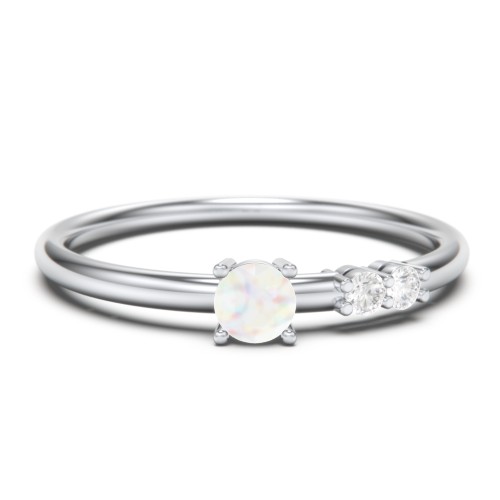 3-Stone Stacking Ring – Sterling Silver with Opal and White Premium Zirconia