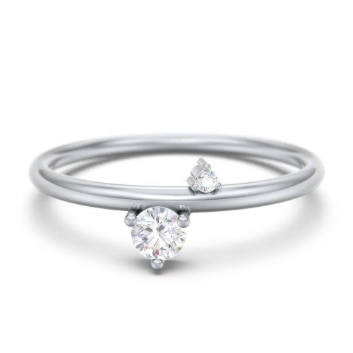 Off-Set Gemstone Stacking Ring – Sterling Silver with Diamond