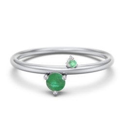 Off-Set Gemstone Stacking Ring in 925 Sterling Silver with Emerald and Green Premium Zirconia