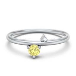 Off-Set Gemstone Stacking Ring in 925 Sterling Silver with Citrine and White Premium Zirconia