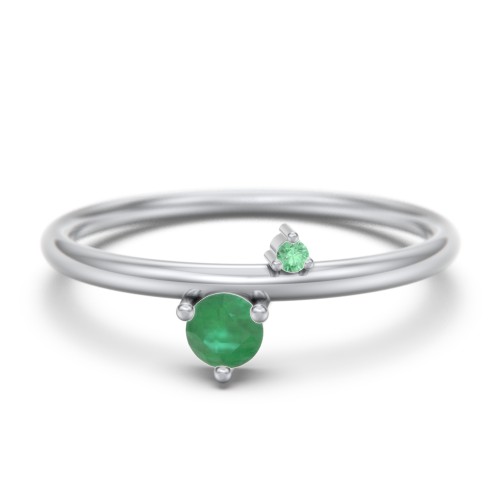 Off-Set Gemstone Stacking Ring – Sterling Silver with Emerald and Green Premium Zirconia