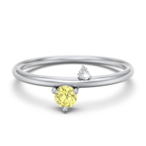 Off-Set Gemstone Stacking Ring – Sterling Silver with Citrine and White Premium Zirconia