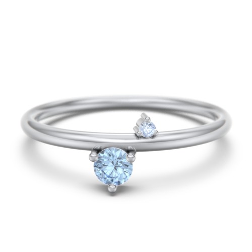 Off-Set Gemstone Stacking Ring – Sterling Silver with Blue Topaz and Fancy Blue Premium Zirconia