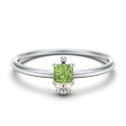 Princess Cut Stacking Ring with Accents in 925 Sterling Silver with Peridot and Fancy Yellow Premium Zirconia