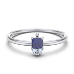Princess Cut Stacking Ring with Accents in 925 Sterling Silver with Blue Sapphire and Fancy Blue Premium Zirconia