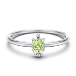 Princess Cut Stacking Ring with Accents in 925 Sterling Silver with Peridot and Fancy Yellow Premium Zirconia