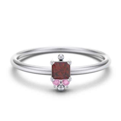 Princess Cut Stacking Ring with Accents – Sterling Silver with Garnet and Red Premium Zirconia
