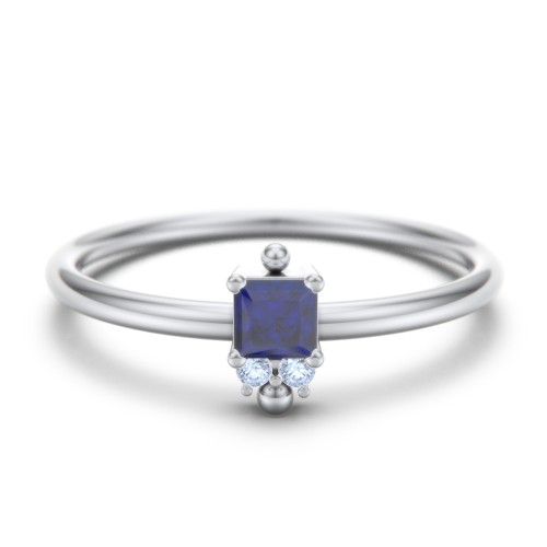 Princess Cut Stacking Ring with Accents – Sterling Silver with Blue Sapphire and Fancy Blue Premium Zirconia