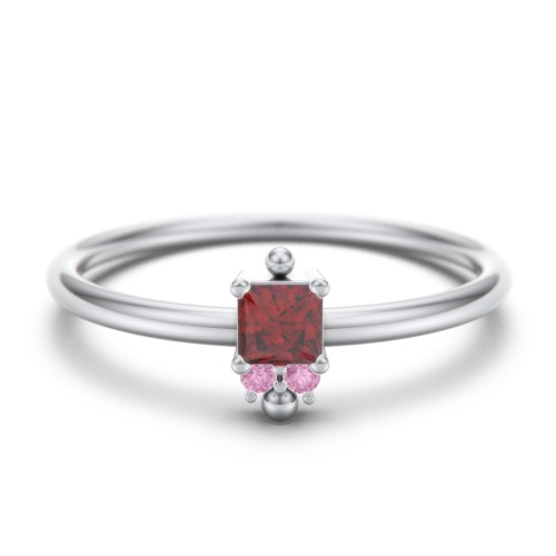 Princess Cut Stacking Ring with Accents – Sterling Silver with Garnet and Red Premium Zirconia