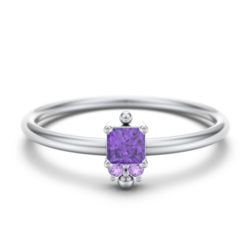 Princess Cut Stacking Ring with Accents – Sterling Silver with Amethyst and Amethyst Premium Zirconia