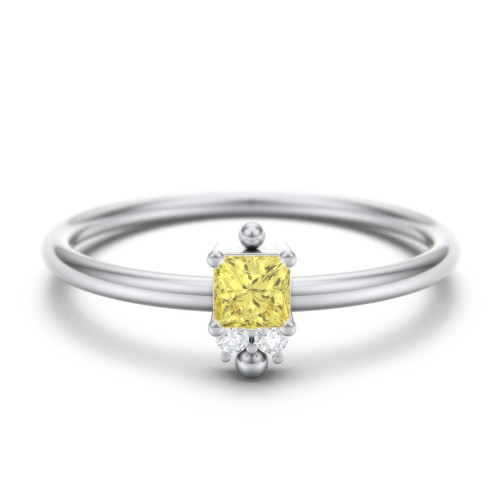 Princess Cut Stacking Ring with Accents – Sterling Silver with Citrine and White Premium Zirconia