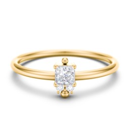 Princess Cut Stacking Ring with Accents in 10K Solid Yellow Gold