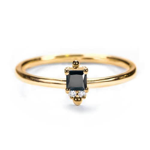 Princess Cut Stacking Ring with Accents – 10K Yellow Gold with Cubic Zirconia and White Premium Zirconia