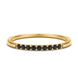 Stackable Band with Accent Gemstones in 18K Gold Plated Silver with Black Premium Zirconia