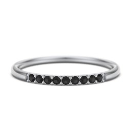 Stackable Band with Accent Gemstones in 10K Solid White Gold with Black Premium Zirconia