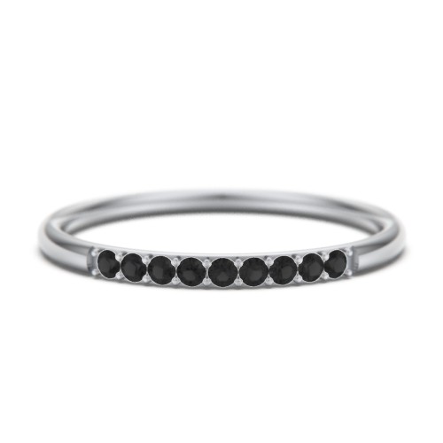 Stackable Band with Accent Gemstones – 10K White Gold with Black Premium Zirconia