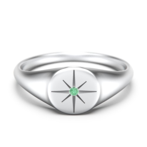 Star Set Signet Ring – Sterling Silver with Green Premium Zirconia