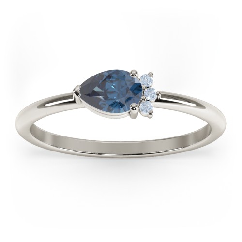 Horizontal Pear Stacking Ring with Accents – 10K White Gold with Blue Topaz and Fancy Blue Premium Zirconia