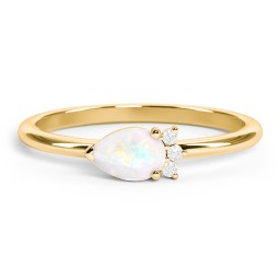 Horizontal Pear Stacking Ring with Accents in 18K Gold Plated Silver with Opal and White Premium Zirconia