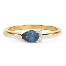 Horizontal Pear Stacking Ring with Accents in 18K Gold Plated Silver with Blue Topaz and Fancy Blue Premium Zirconia