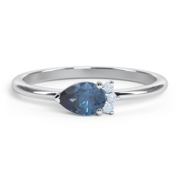 Horizontal Pear Stacking Ring with Accents in 925 Sterling Silver with Blue Topaz and Fancy Blue Premium Zirconia