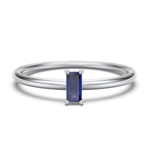Vertical Baguette Stackable Ring – Sterling Silver with Blue Sapphire