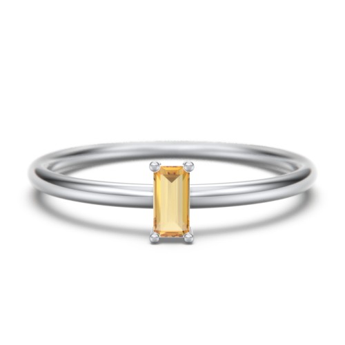 Vertical Baguette Stackable Ring – Sterling Silver with Citrine