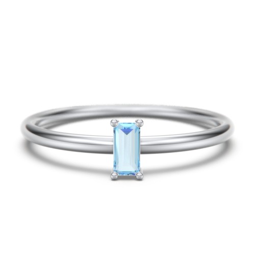 Vertical Baguette Stackable Ring – Sterling Silver with Blue Topaz